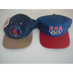 2PC LOT USA OLYMPICS LOGO 7 1996 ATLANTA NEW HAT CAP DEADSTOCK  VINTAGE T8
